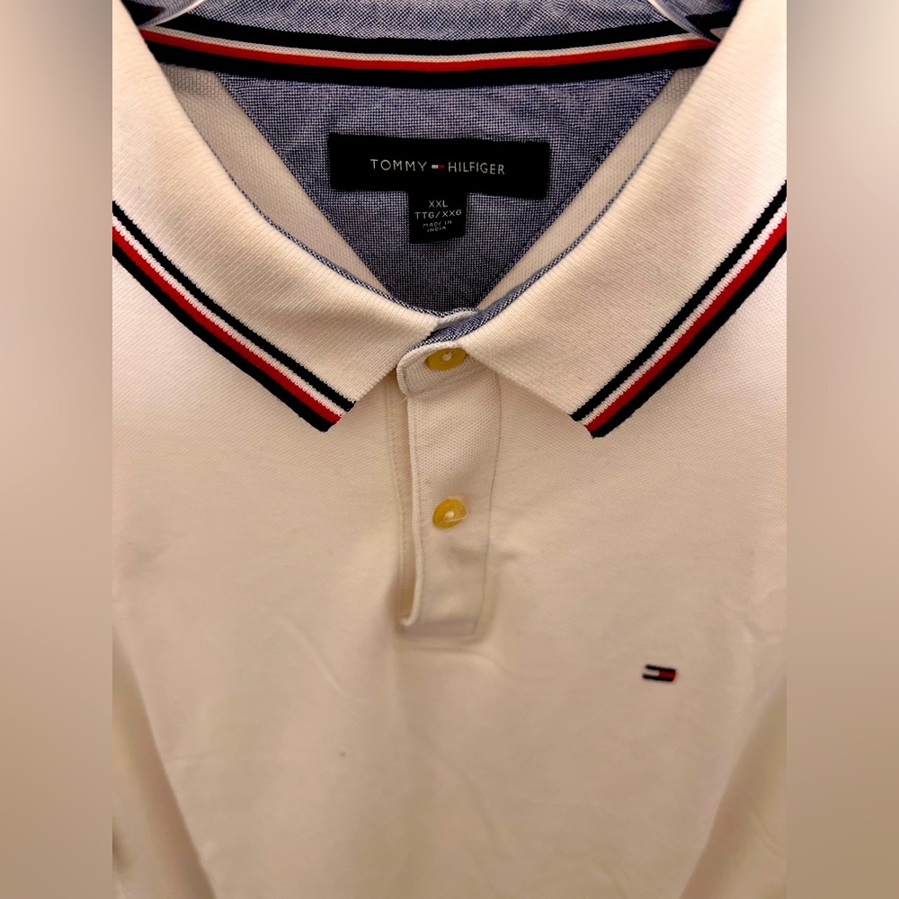 Mens red white and blue Tommy Hilfiger polo